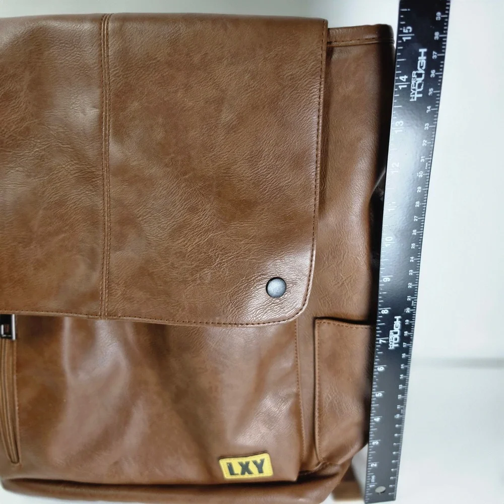 LXY Vegan Leather Backpack Vintage Laptop Bag Brown School Travel USB Port
